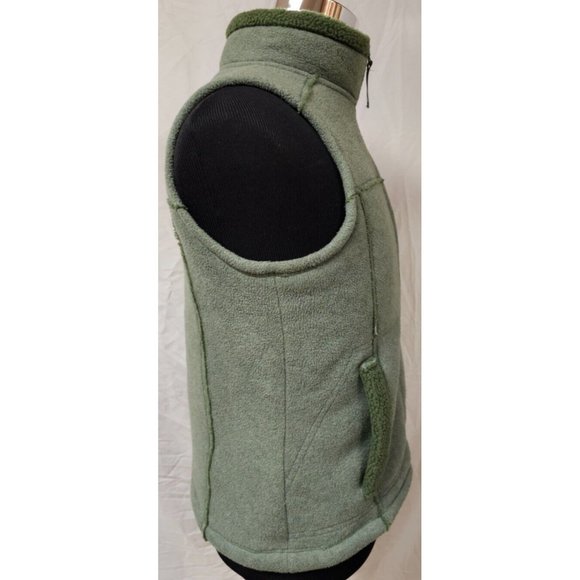 Frost Medium Green Full Zip Distressed Thick Sherpa Lined High Neck Fleece Vest - Picture 8 of 12